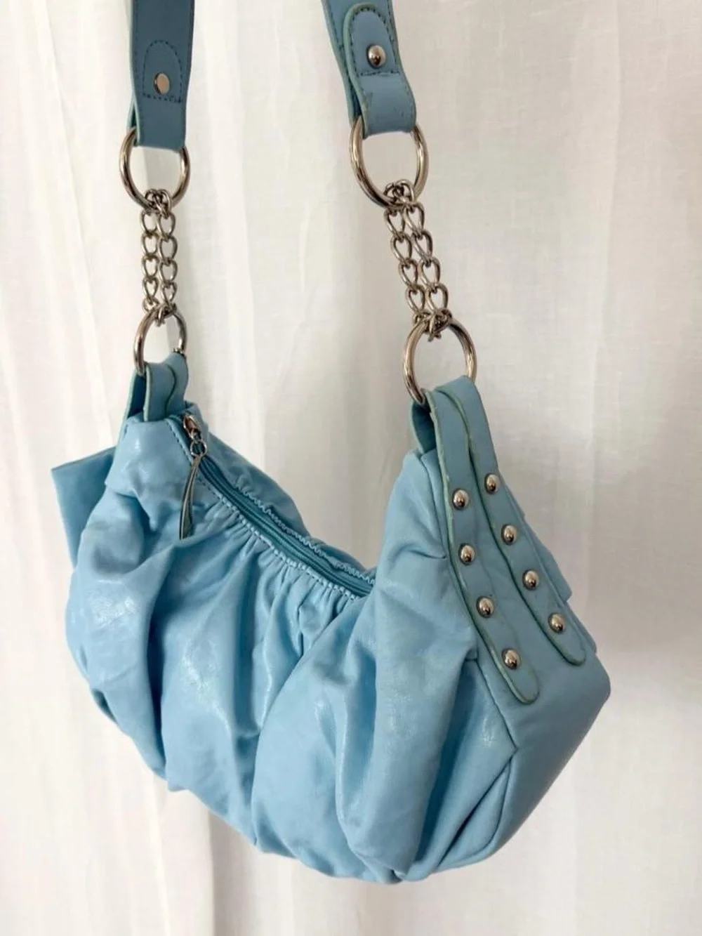 ✿ baby blue slouchy shoulder bag • ruched hobo purse